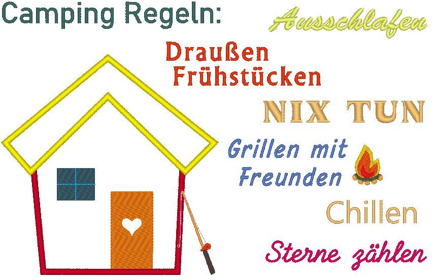 Bungalow Camping Regeln Stickdatei