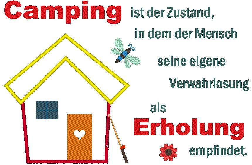 Bungalow Camping ist Erholung Stickdatei