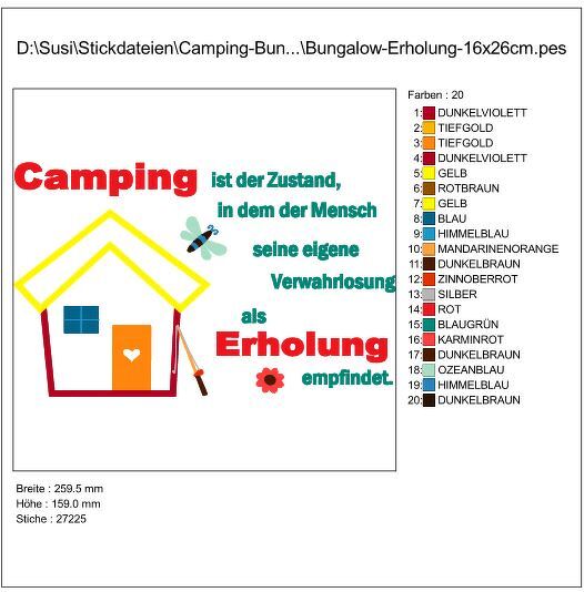 Bungalow Camping ist Erholung Stickdatei - Bild 4