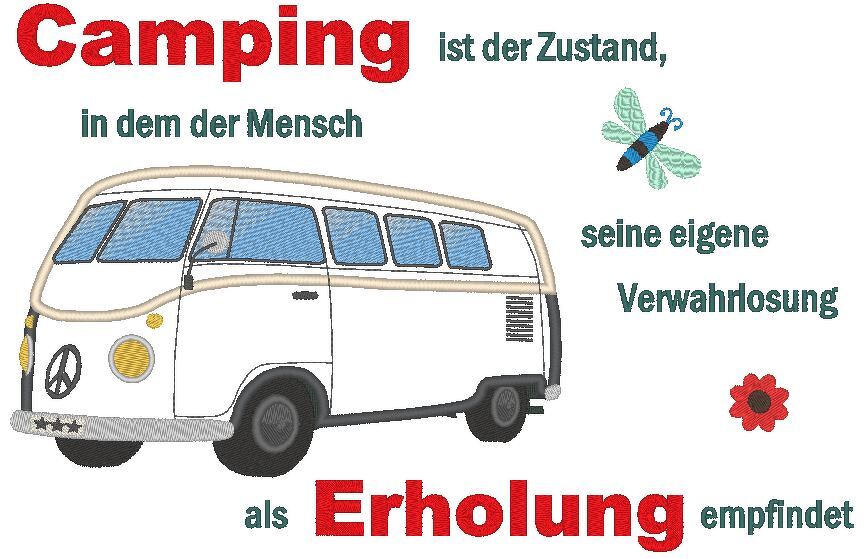 Camping Bus - Camping ist Erholung Stickdatei