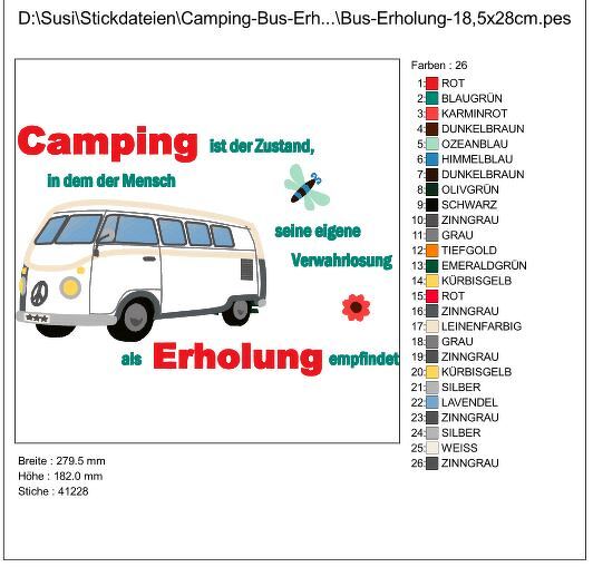 Camping Bus - Camping ist Erholung Stickdatei - Bild 2