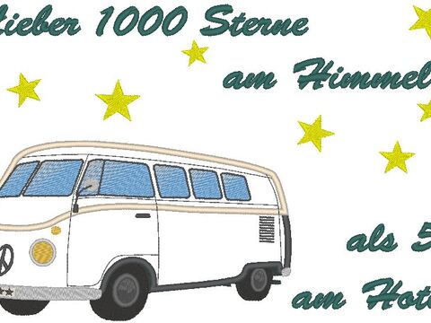 Camping Bus - Lieber 1000 Sterne am Himmel, Camping Stickdatei