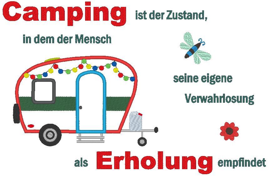Camping Anhänger Hänger - Camping ist Erholung Stickdatei
