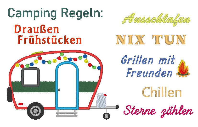 Camping Anhänger Hänger - Camping Regeln Stickdatei