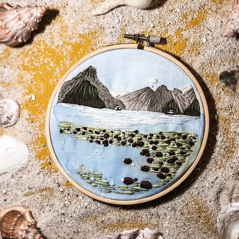 Stickvorlage Milford Sound Neuseeland | Handstickerei