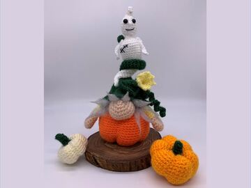 Pattern Halloween Gnome Pumpkin with Ghost