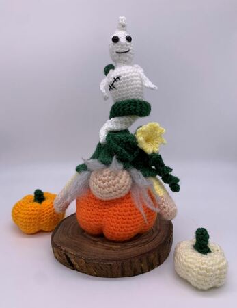 Pattern Halloween Gnome Pumpkin with Ghost