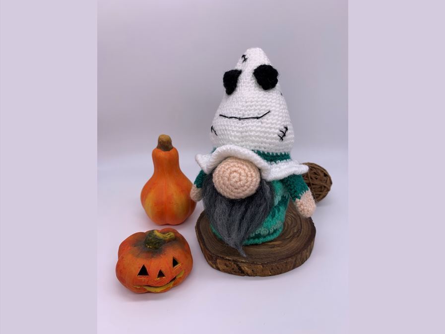 Pattern Halloween Gnome with Ghost Hat