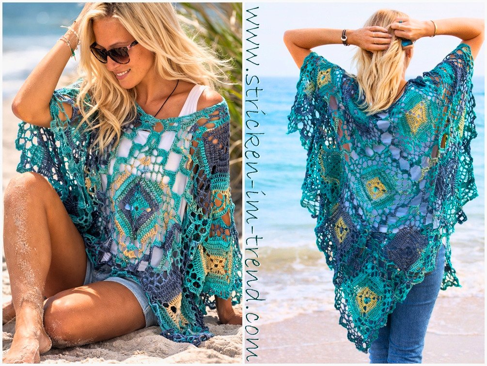 Crochet Poncho Pattern | Granny Squares | Tropical #6 | GrannyCouture #1