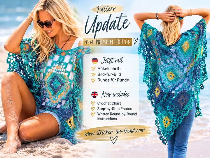 Crochet Poncho Pattern | Granny Squares | Tropical #6 | GrannyCouture #1