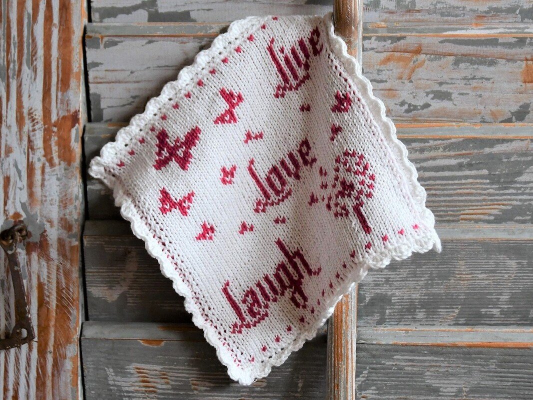 Strickanleitung Tuch / Waschlappen "Live Love Laugh" - in Doubleface