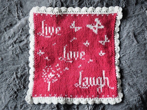 Double Knitting Pattern Dishcloth / Washcloth "Live Love Laugh"