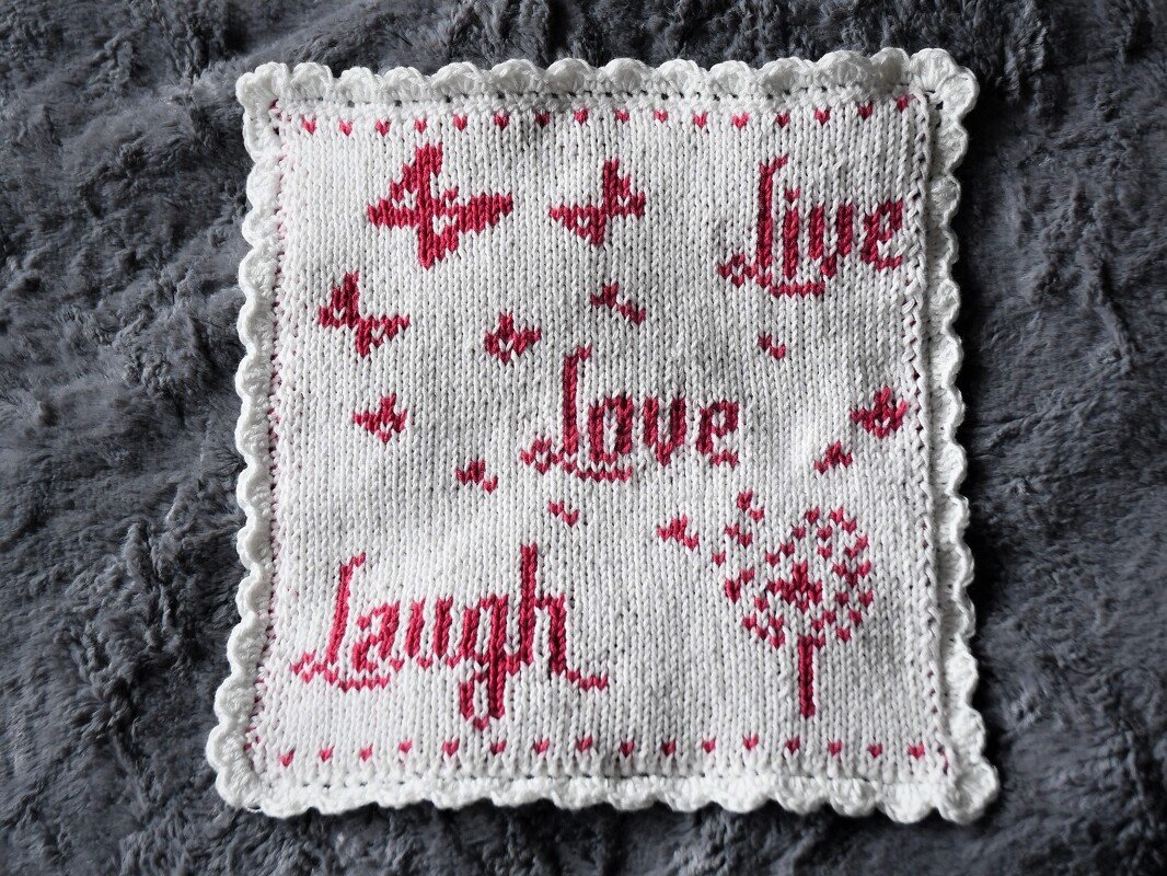 Double Knitting Pattern Dishcloth / Washcloth "Live Love Laugh" - Image 4