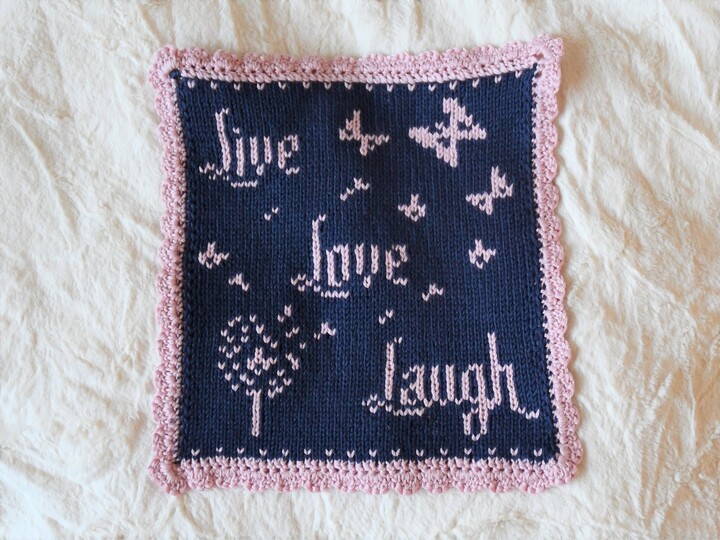 Strickanleitung Tuch / Waschlappen "Live Love Laugh" - in Doubleface