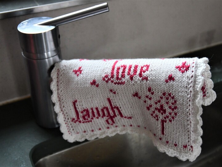 Strickanleitung Tuch / Waschlappen "Live Love Laugh" - in Doubleface
