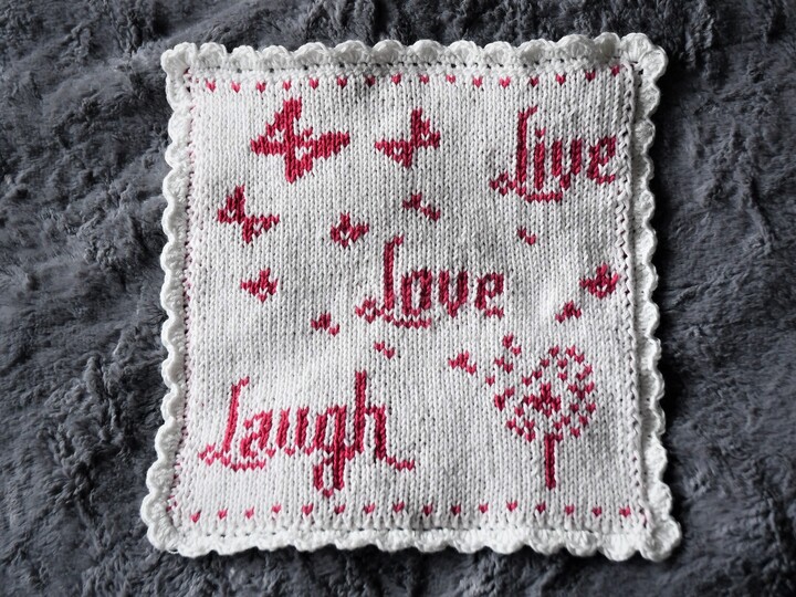Strickanleitung Tuch / Waschlappen "Live Love Laugh" - in Doubleface