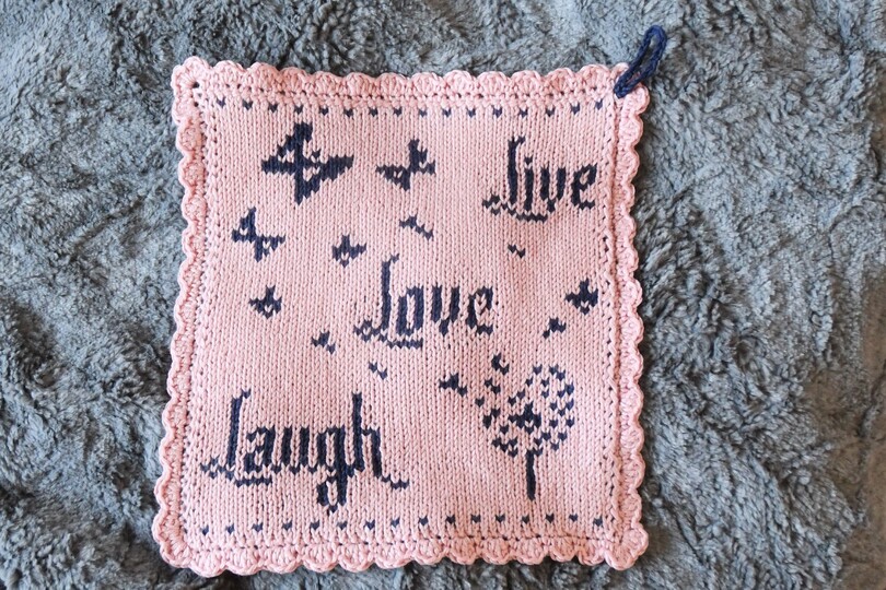Strickanleitung Tuch / Waschlappen "Live Love Laugh" - in Doubleface