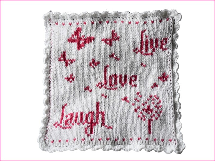 Strickanleitung Tuch / Waschlappen "Live Love Laugh" - in Doubleface