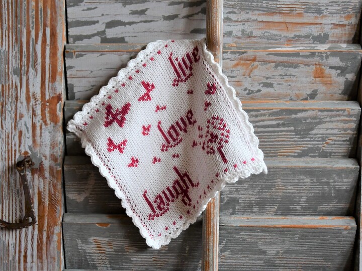 Strickanleitung Tuch / Waschlappen "Live Love Laugh" - in Doubleface