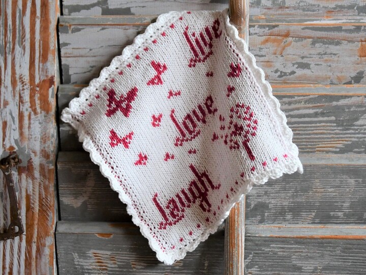 Strickanleitung Tuch / Waschlappen "Live Love Laugh" - in Doubleface