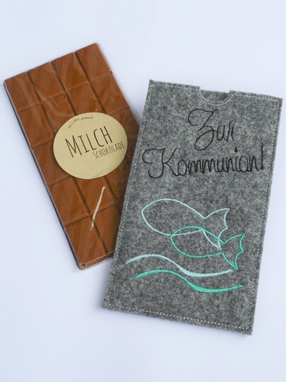 Stickdatei Kommunion ITH Schokohülle SET