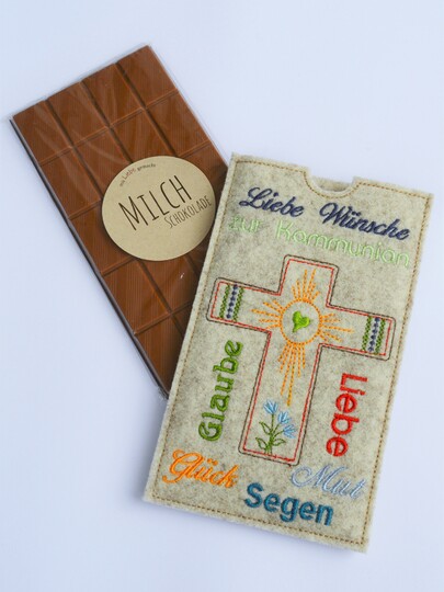 Stickdatei Kommunion ITH Schokohülle SET