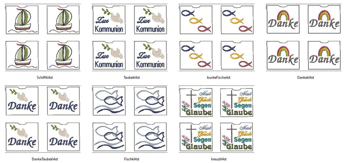 Stickdatei Kommunion ITH kleine Schokohülle 7 Motive
