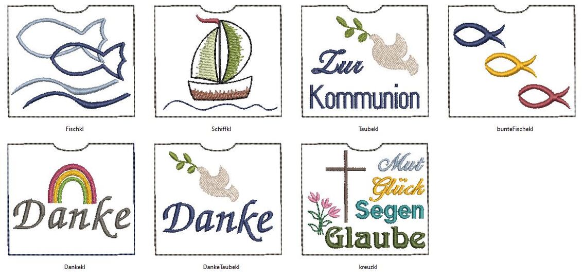 Stickdatei Kommunion ITH kleine Schokohülle 7 Motive
