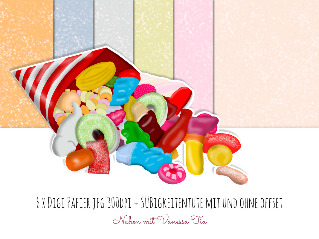 Süßigkeiten - Digitales Papier und Digitaler Stempel