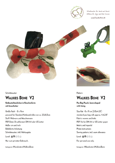 WALKIES BONE V2 Kotbeuteltasche, mit Innenfutter. Nähanleitung+Schnitt