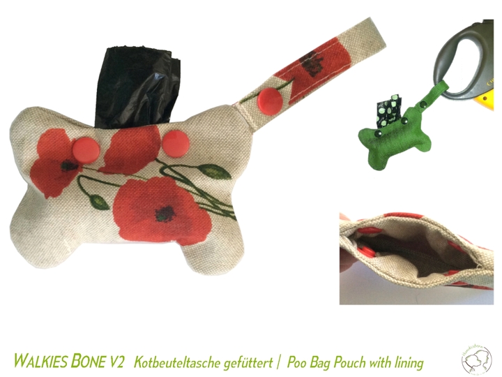 WALKIES BONE V2 Poo Bag Pouch with lining. Sewing Pattern
