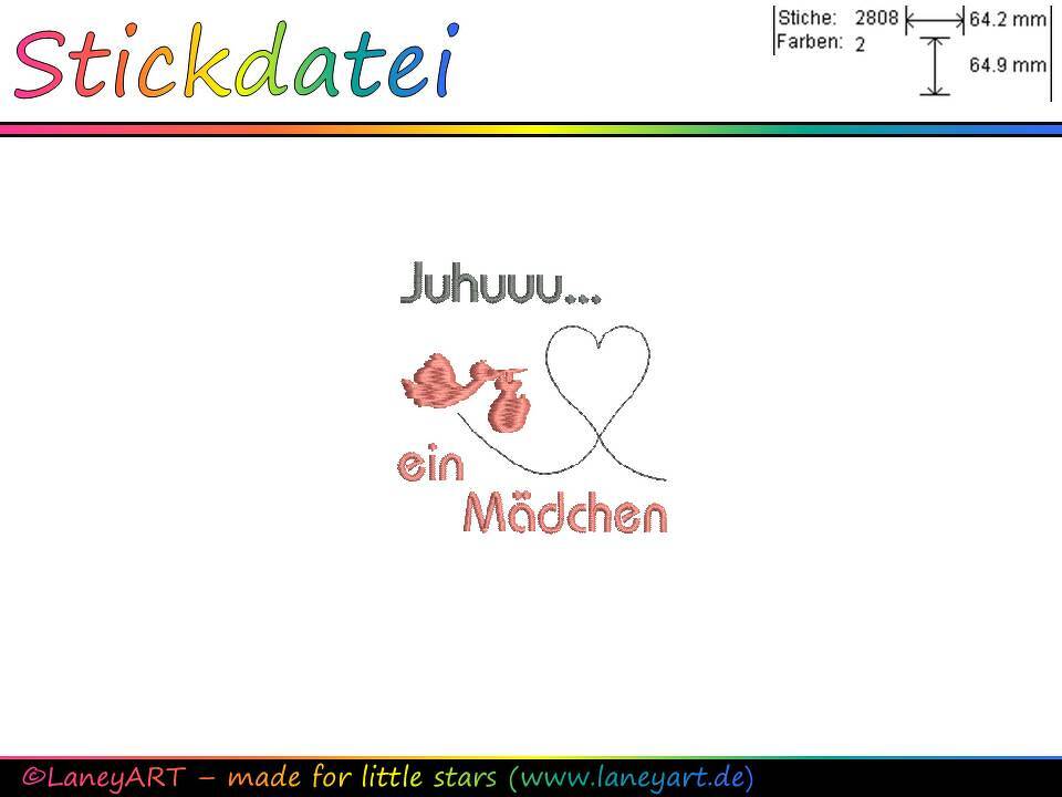 Stickdatei "Juhuuu - ein Mädchen (Storch)"