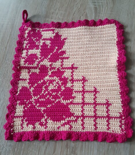 Topflappen Rose am Spalier Tapestry Häkelei