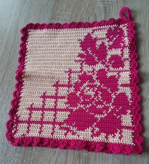 Topflappen Rose am Spalier Tapestry Häkelei