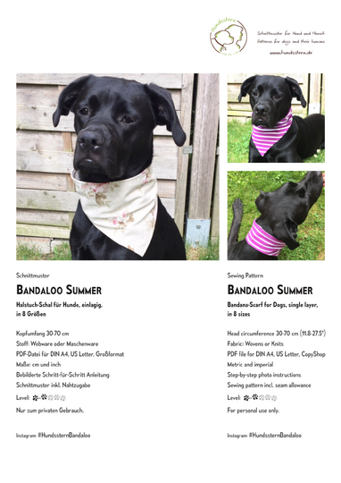 BANDALOO Summer. Dog bandana-scarf in 8 sizes. Sewing Pattern