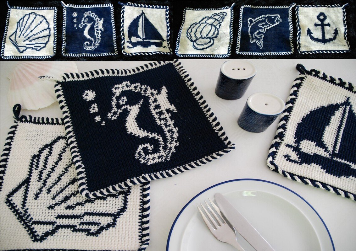 Tutorial doubleface potholders „sea motifs 1“