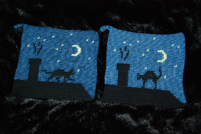 Tutorial doubleface potholders „Cat on the roof“