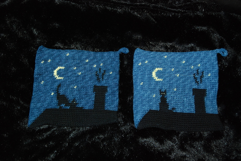 Tutorial doubleface potholders „Cat on the roof“