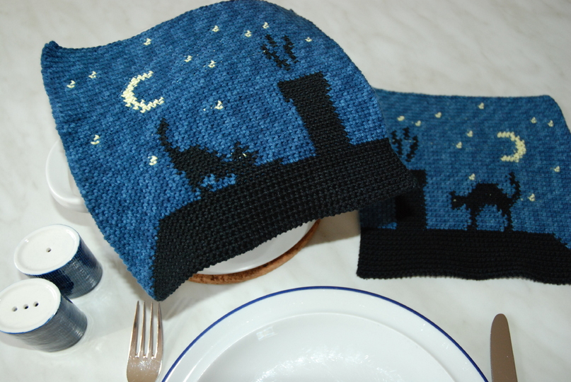 Tutorial doubleface potholders „Cat on the roof“