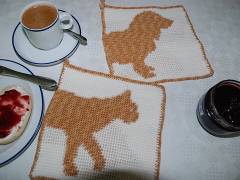 Häkelanleitung Doubleface-Topflappen Silhouette von Hund und Katze