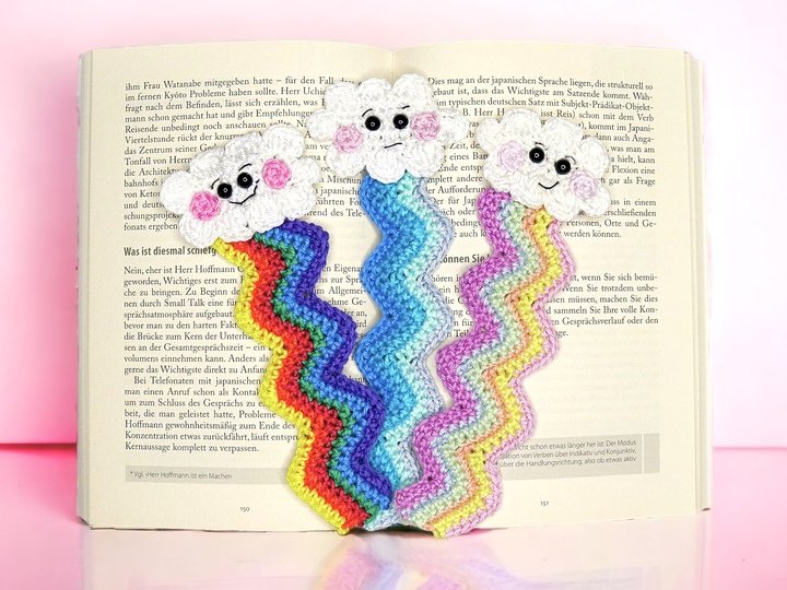 Wolken Lesezeichen - Häkelanleitung