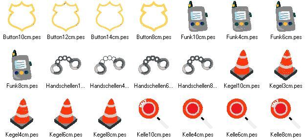 Polizei Zubehör Stickdatei Kegel Kelle Handschellen Button - Bild 2