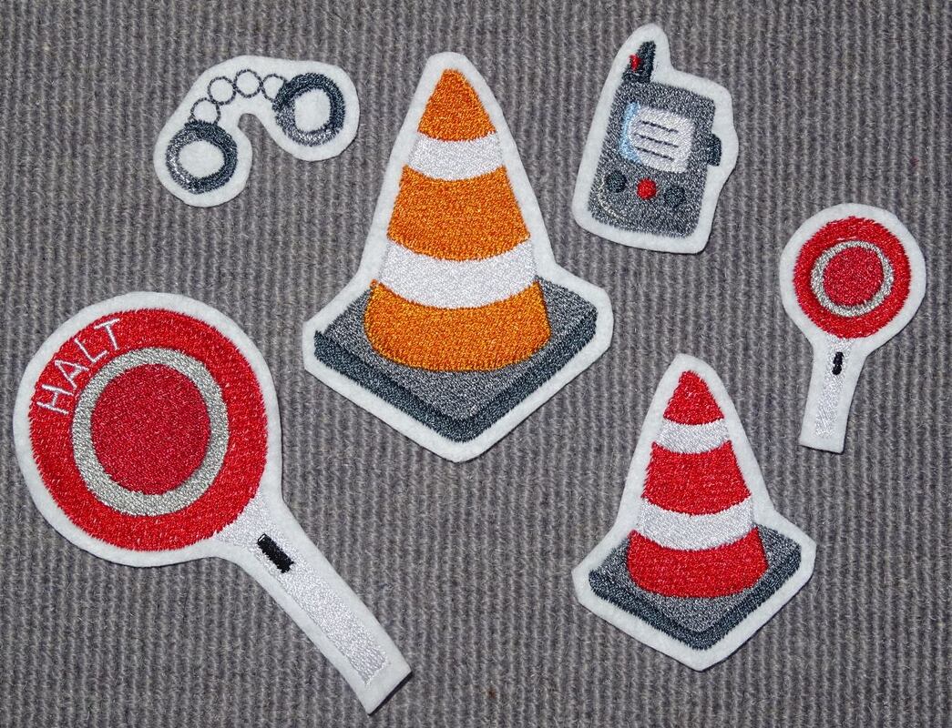 Polizei Zubehör Stickdatei Kegel Kelle Handschellen Button - Bild 5