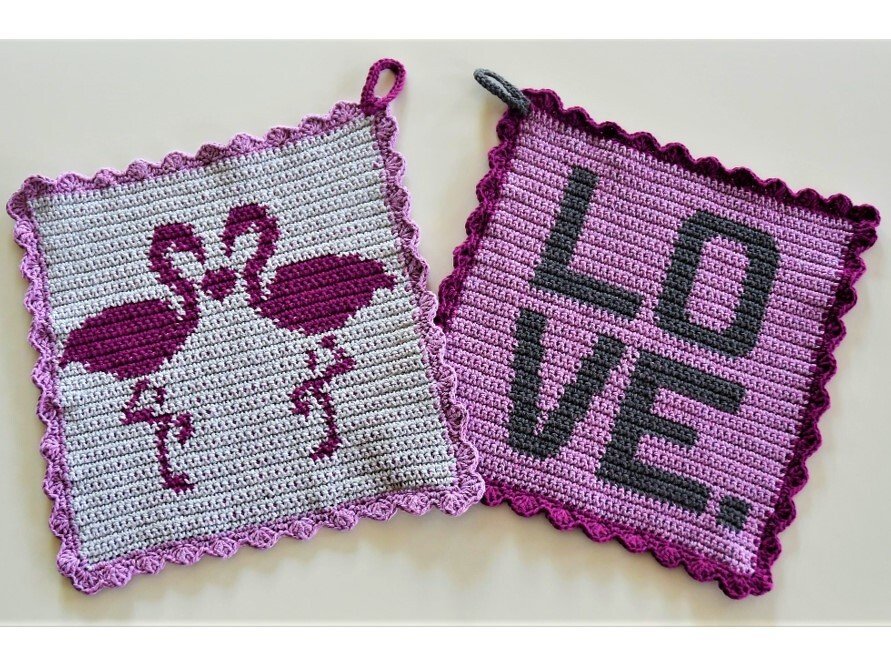 Häkelanleitung Topflappen "Flamingo LOVE"