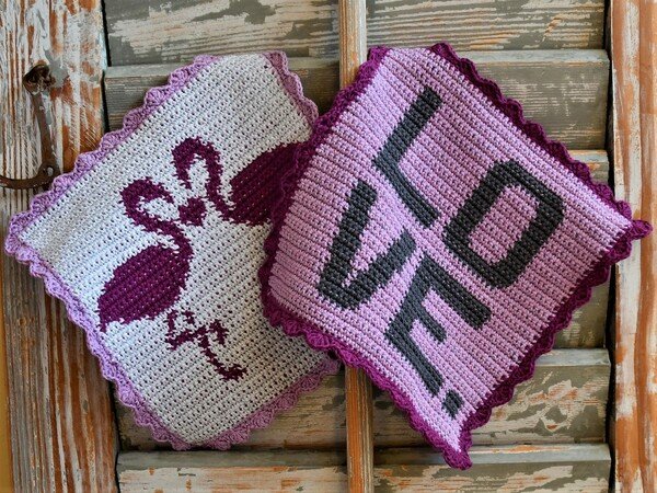 Crochet Pattern Potholders "Flamingo LOVE"