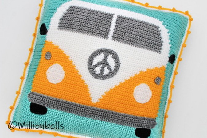 Pillow Cover Classic Camper Van Bus Tapestry Crochet