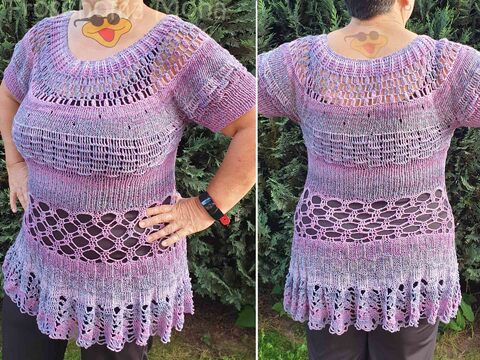Tunika mit Rundpasse einfach „ Mumi-Mustermix “ gehäkelt / gestrickt