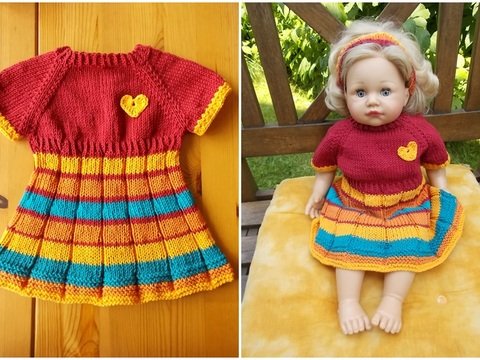 Buntes Raglankleidchen für Puppen - Strickanleitung