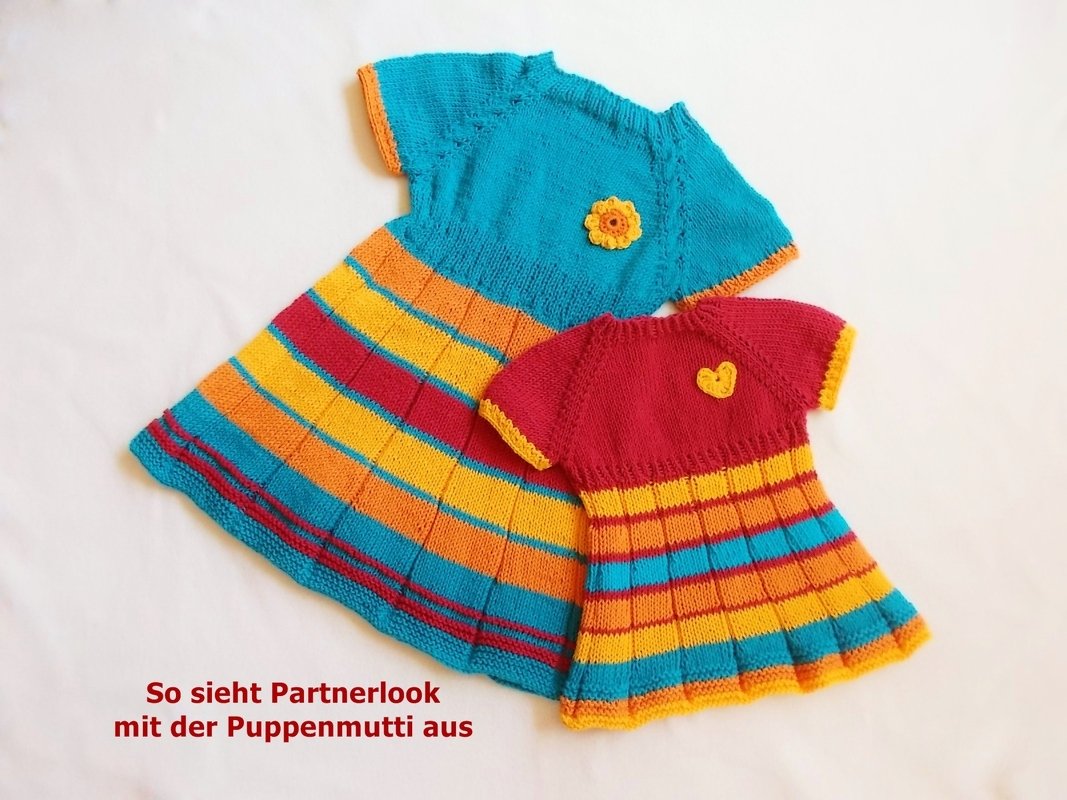 Buntes Raglankleidchen für Puppen - Strickanleitung