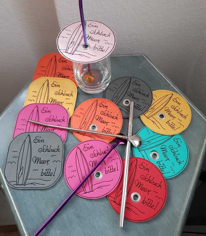 Stickdatei Meer Surfbrett Untersetzer Glasabdeckung ab 10x10cm - Bild 4